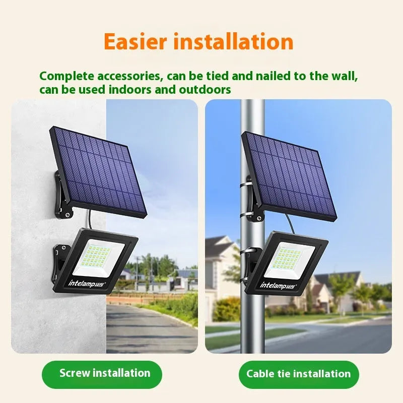 A waterproof IP65-rated solar-powered LED light for outdoor courtyards and gardens.
