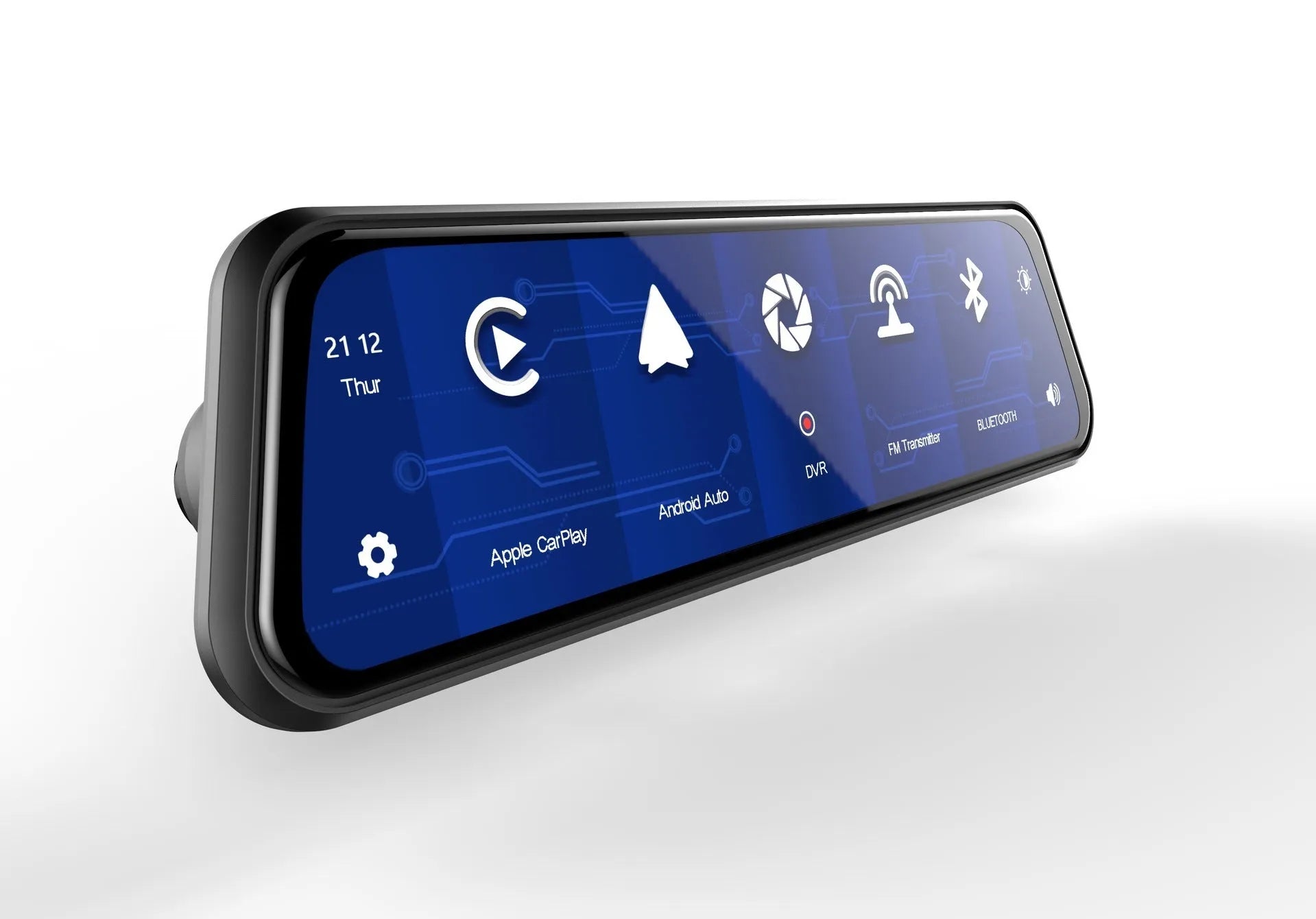 Dual-lens driving recorder with 9.66-inch touch screen mounted in vehicle