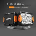 A pair of black aluminium LED light bars for universal fitting to off-road vehicle front bumpers.