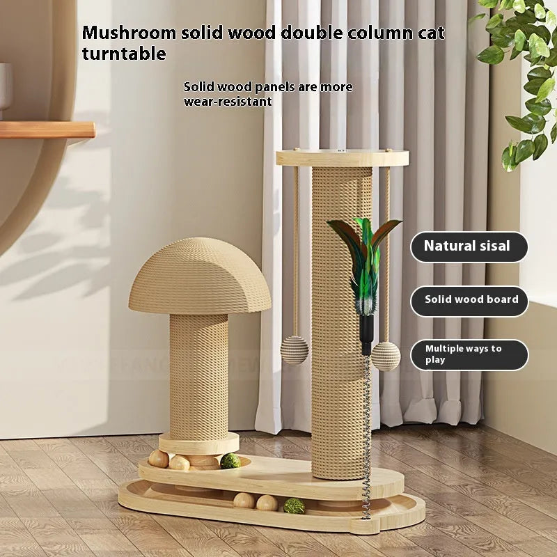 Solid wood cat scratching post with rotating turntable in various style options