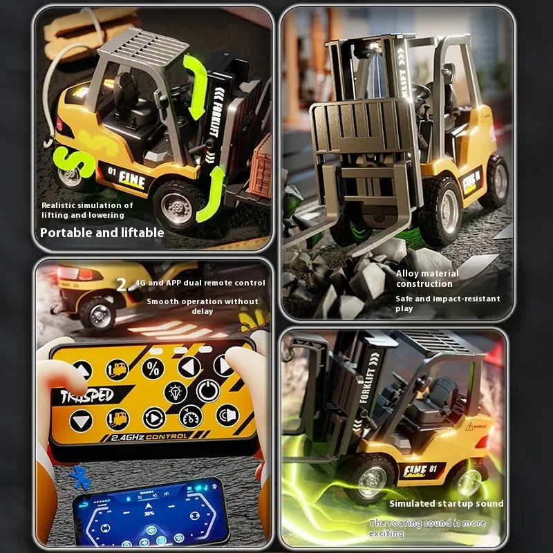 1:64 scale alloy remote control forklift truck model with Bluetooth mobile control and accessory set