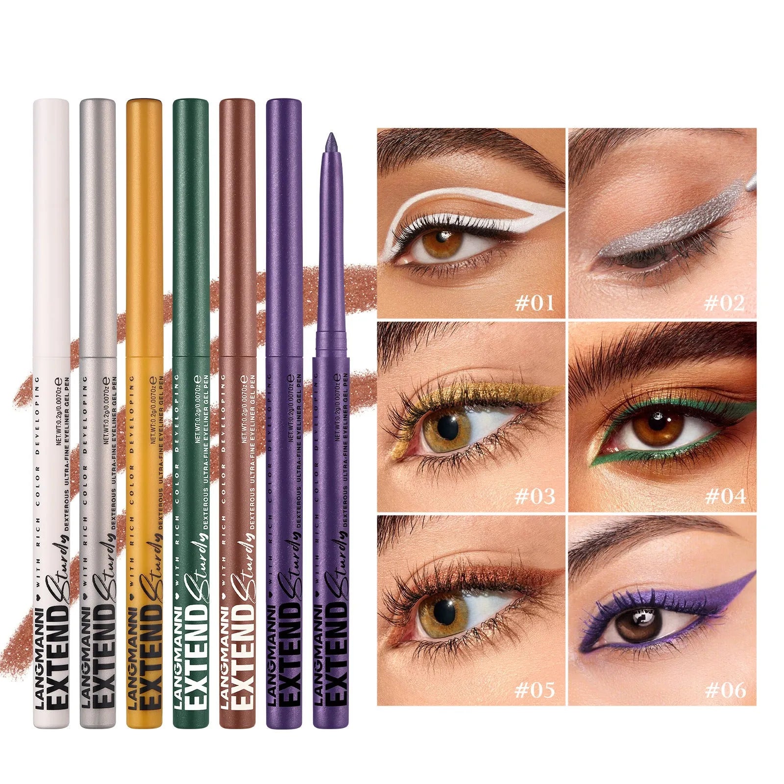 12 colourful gel glitter eyeliner pencils in vibrant shades for waterproof party Halloween cosplay makeup