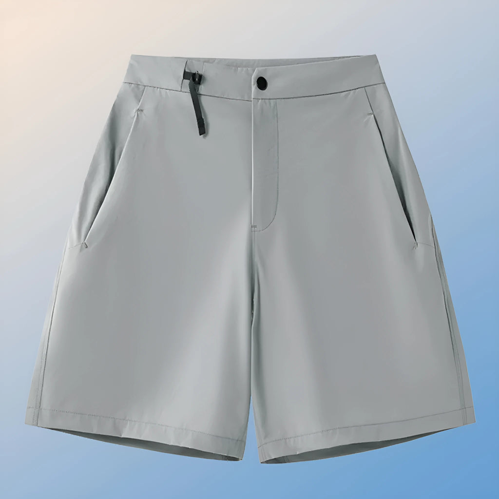 Men's quick-drying sports shorts in Army Green colour showing elastic fit and 3D cut for athletic movement.