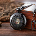 Retro hollow floral print automatic mechanical pocket watch with transparent case back showing movement