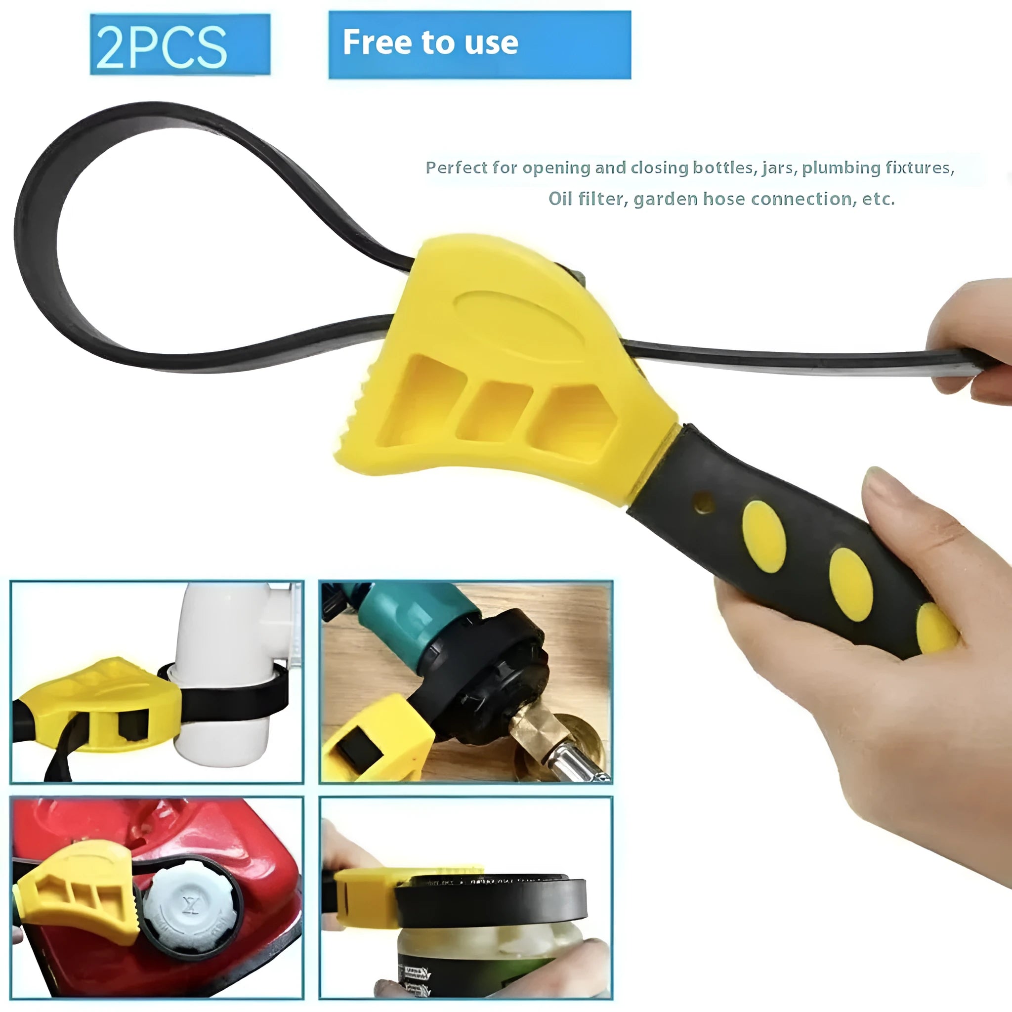 6-inch and 8-inch adjustable rubber strap wrench set for oil filters and plumbing