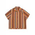 Ethnic pattern Cuban collar shirt in loose fit with contrasting colours and drop-shoulder sleeves