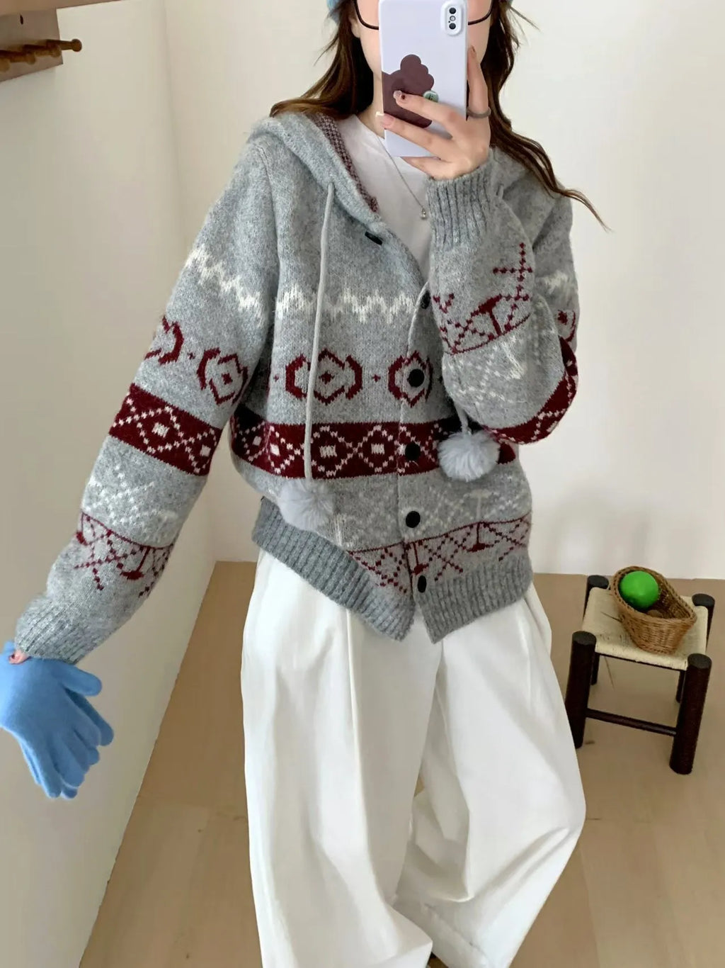 Plus size women's geometric brocade sweater coat in loose free size fit.