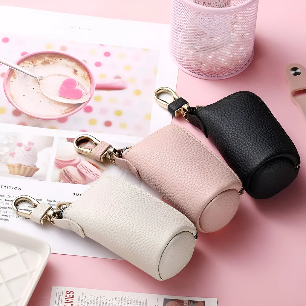 Waterproof PU leather zipper key case in black, grey and pink colours for secure key storage