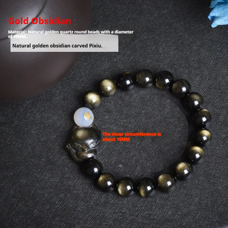 Natural obsidian zodiac guardian bracelet with 10mm beads in three style options