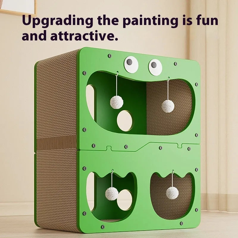 Double-layer cat scratching board and nest in one of six cute styles including big eyes or cat head designs
