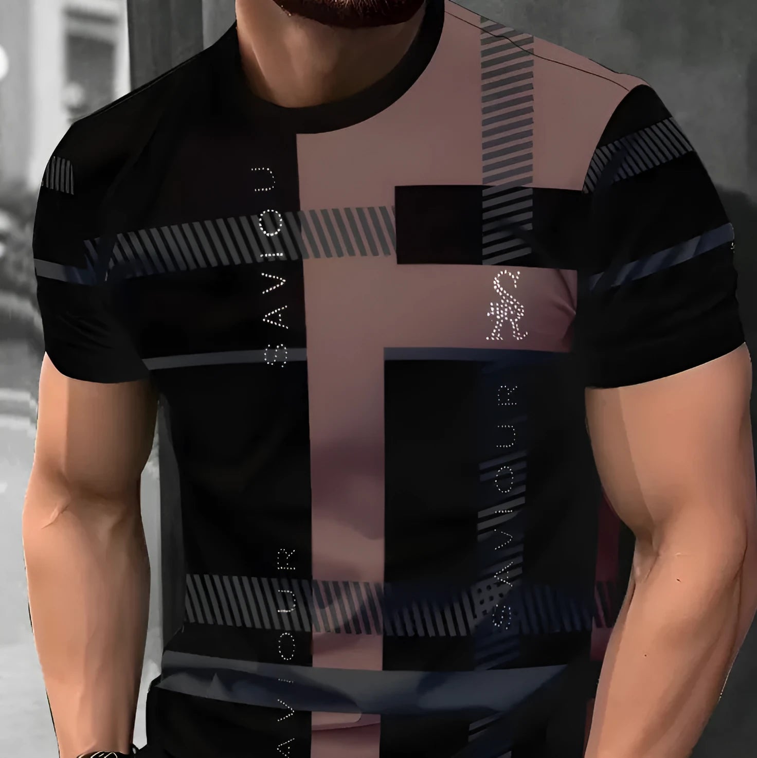 Men's loose fit short-sleeved T-shirt with digital 3D printed striped design in multiple colour options