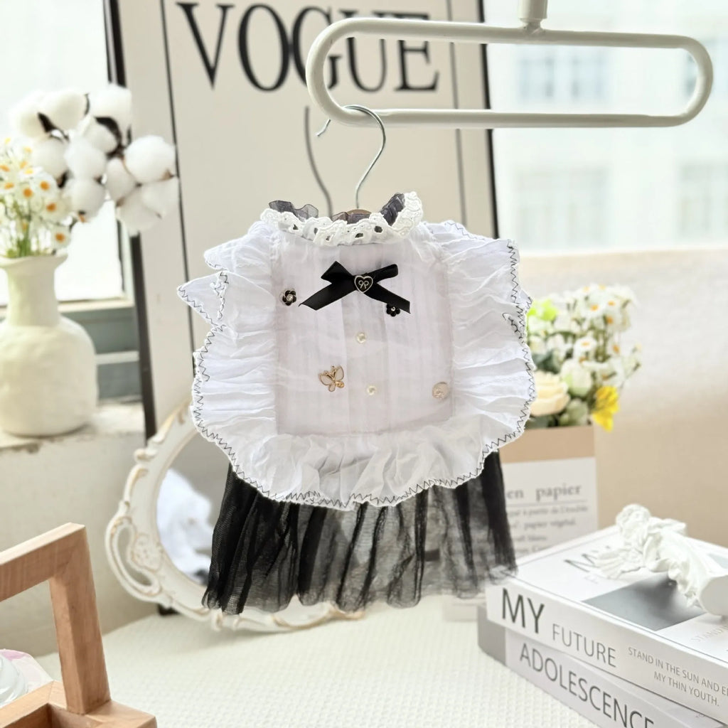 White polyester waltz gauze skirt pet clothing for small dogs in princess style with size measurement chart