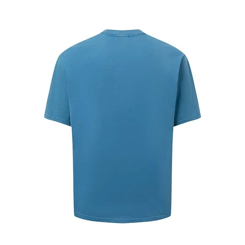 Men's loose fit American retro style t-shirt with letter print design in blue colour