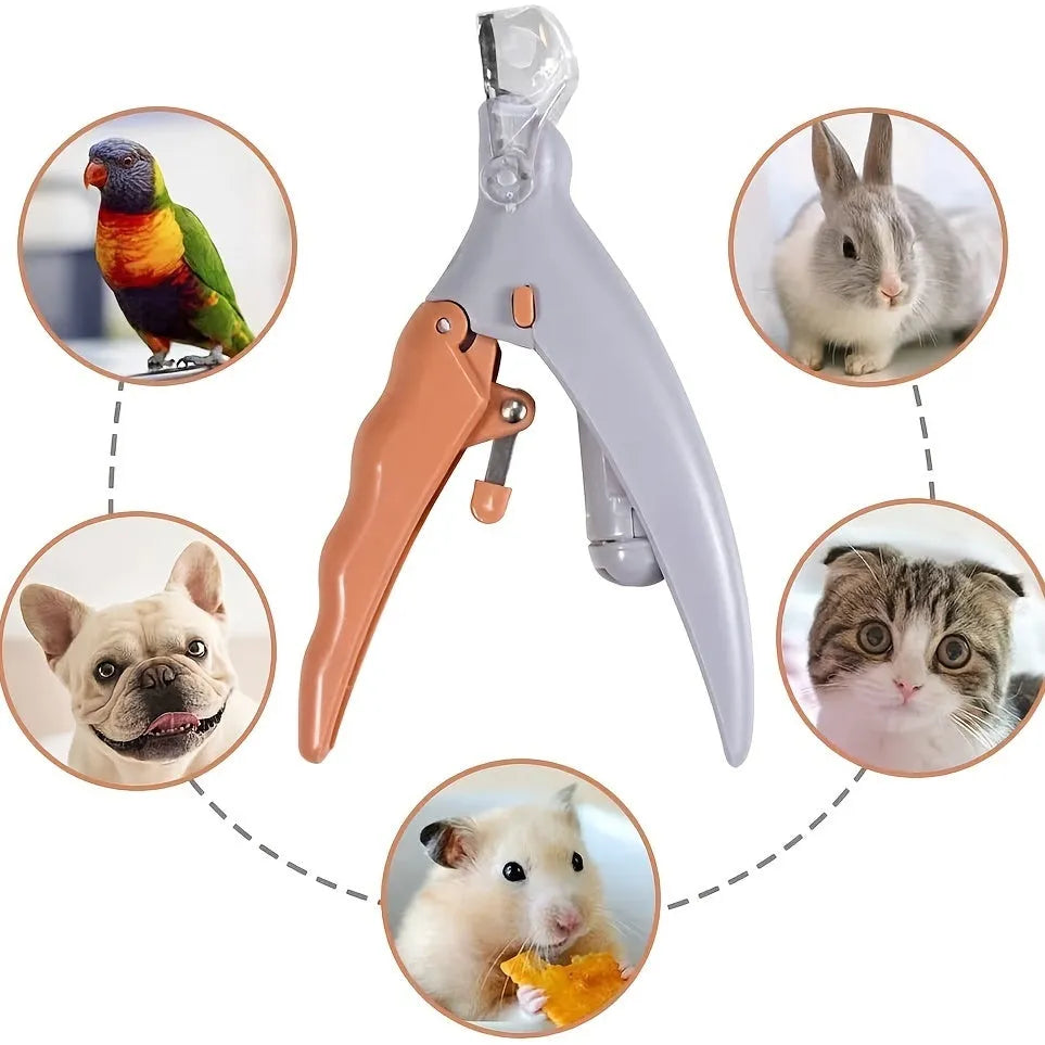 Yellow LED pet nail trimmer with magnifying glass and steel blades for cats and dogs