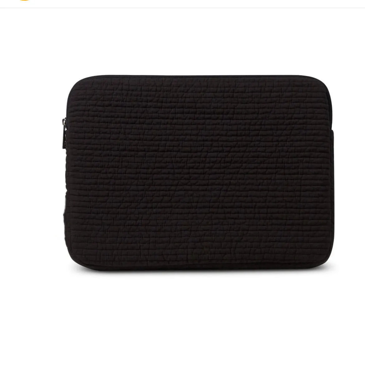 Black and white cotton cloth anti-seismic laptop bag in clutch style for hand-held use.
