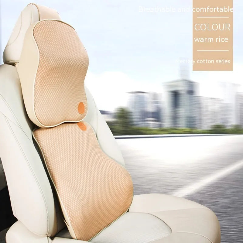 Memory foam car headrest pillow and lumbar support pillow set in a choice of seven colours