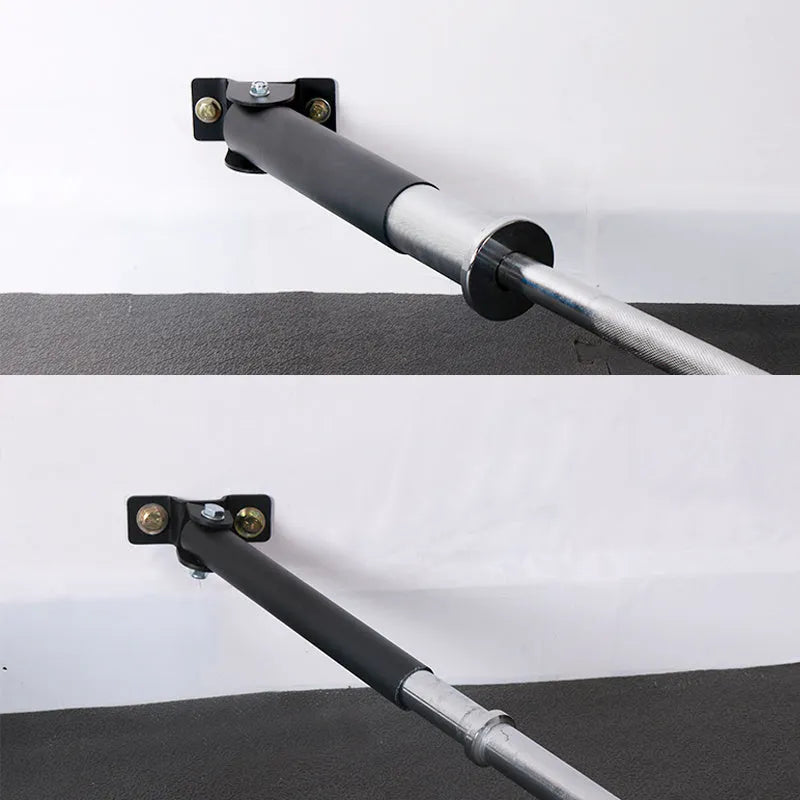 Wall-mounted steel barbell gun barrel rack with 25 tubes for sports equipment storage.