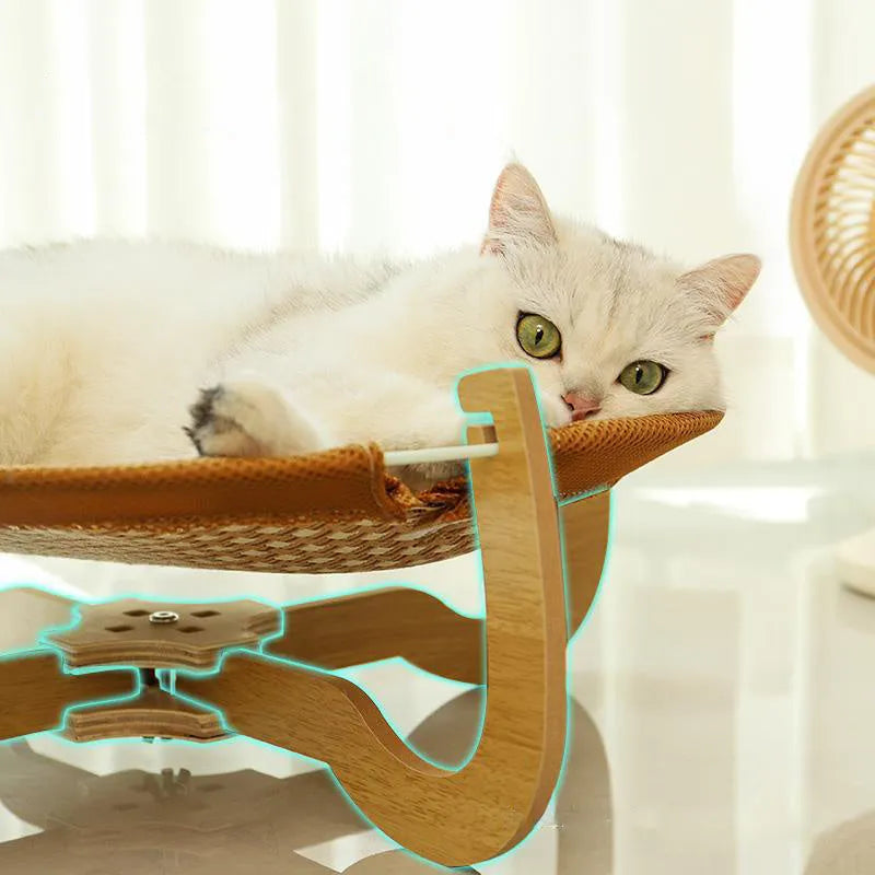 Brown woven rattan pet hammock measuring 46cm with raised sleeping platform for cats and small dogs