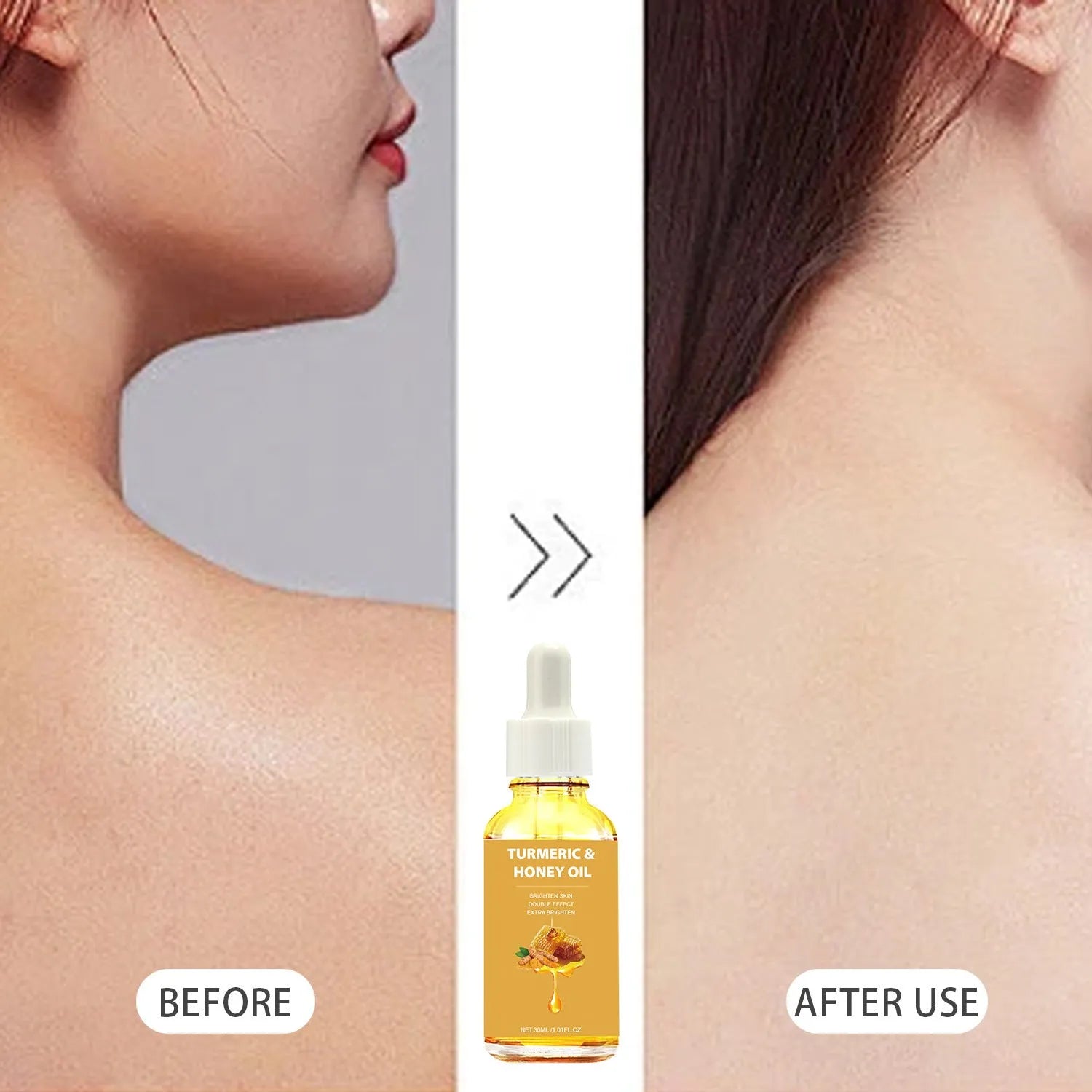 30ml bottle of Turmeric Honey Essential Oil with neutral packaging for facial beauty use