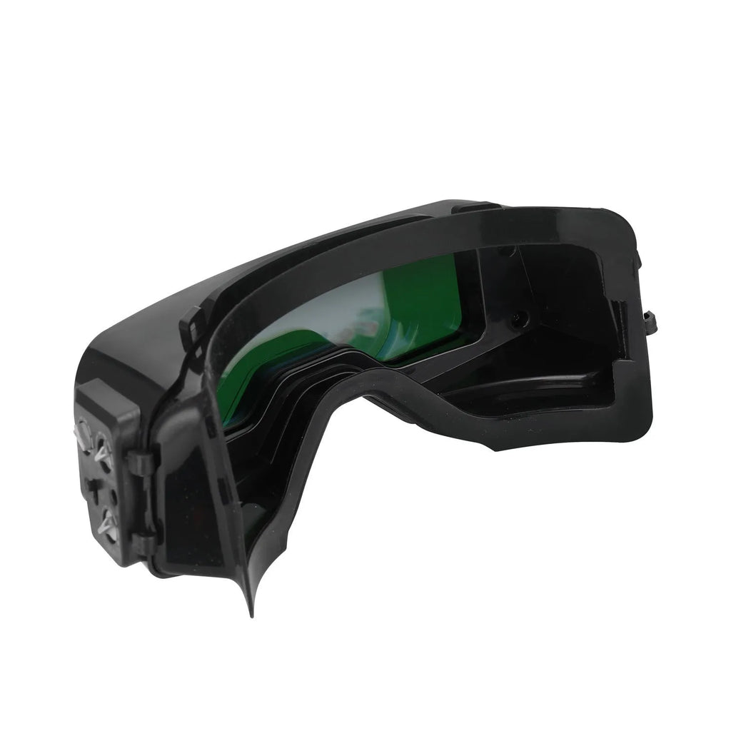 Black automatic darkening welding glasses with a large rectangular lens for arc welding protection.