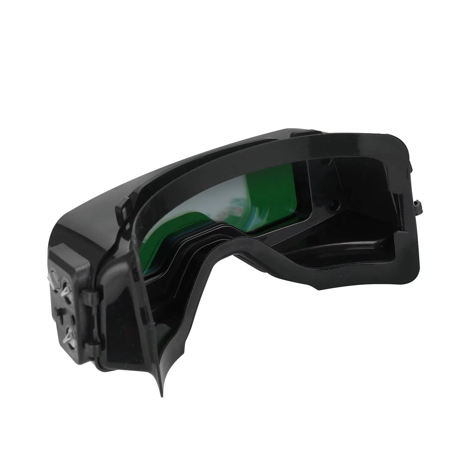 Black automatic darkening welding glasses with a large rectangular lens for arc welding protection.