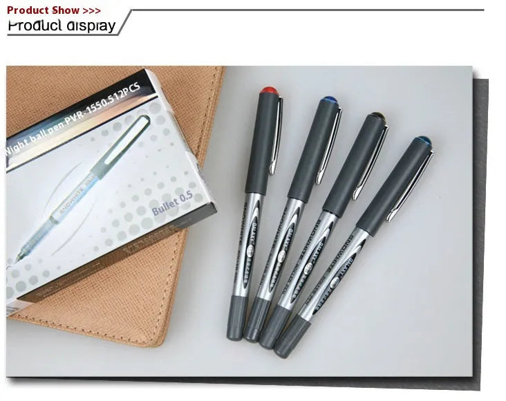 12 water-based signature pens with 0.5mm tips in black, blue, ink blue, and red colours