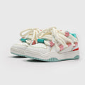 Casual low-top shoes with thick rubber soles and round toe in denim blue colour with lace-up front