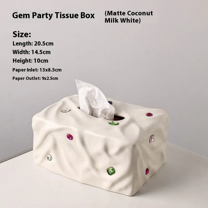 Ceramic tissue box with matte finish in white or silver options for household tissue storage