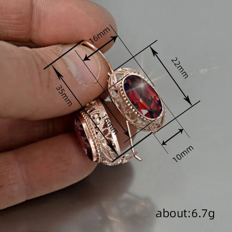 Women's geometric copper glass earrings red blue ellipse ring line shape pair