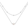 S925 sterling silver necklace with double layer twin pearl pendant on ball bead chain