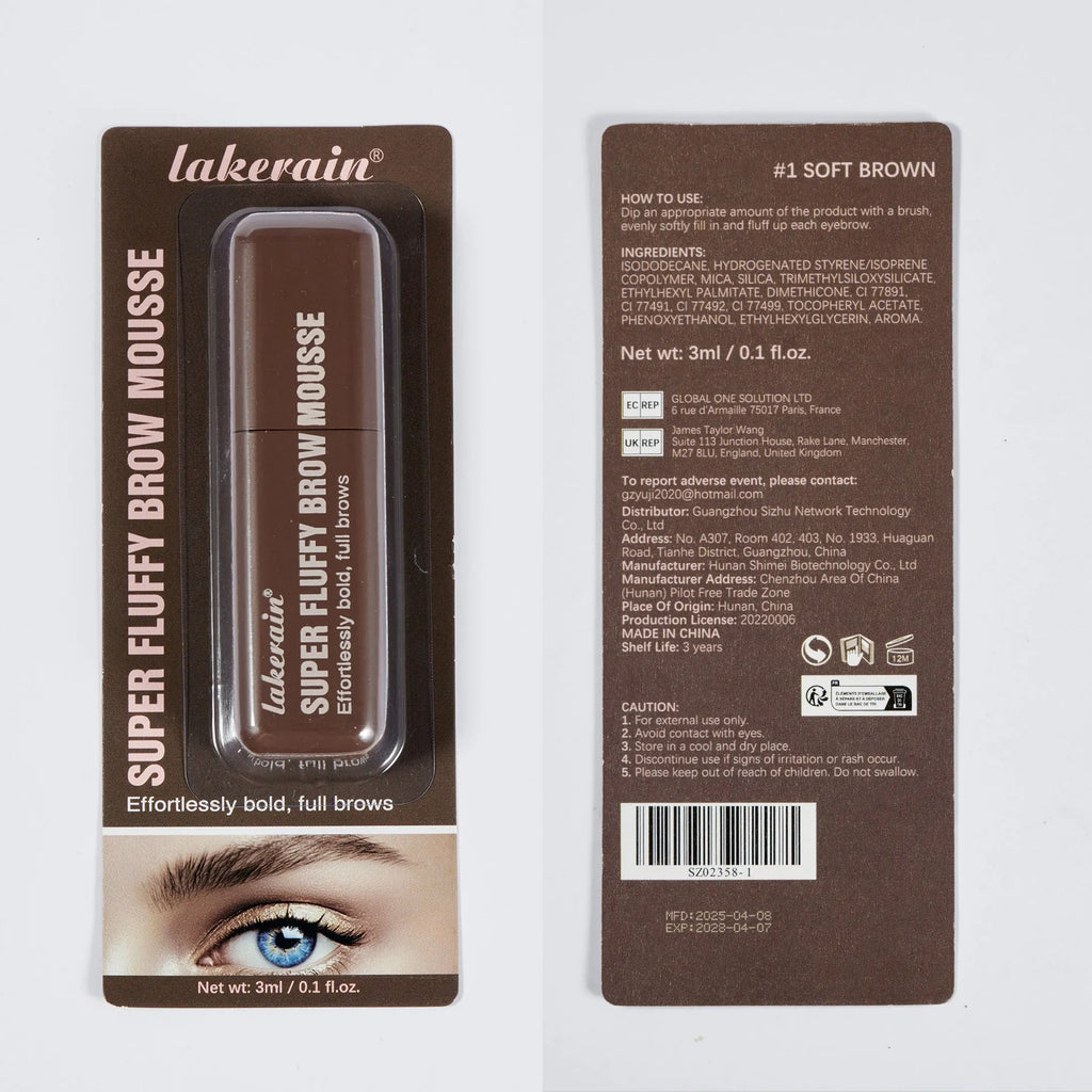 Eyebrow cream tube showing brown colour variant for three-dimensional shaping