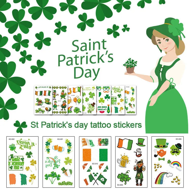 St Patrick's Day clover temporary tattoo sticker measuring 120 × 75mm with water transfer printing