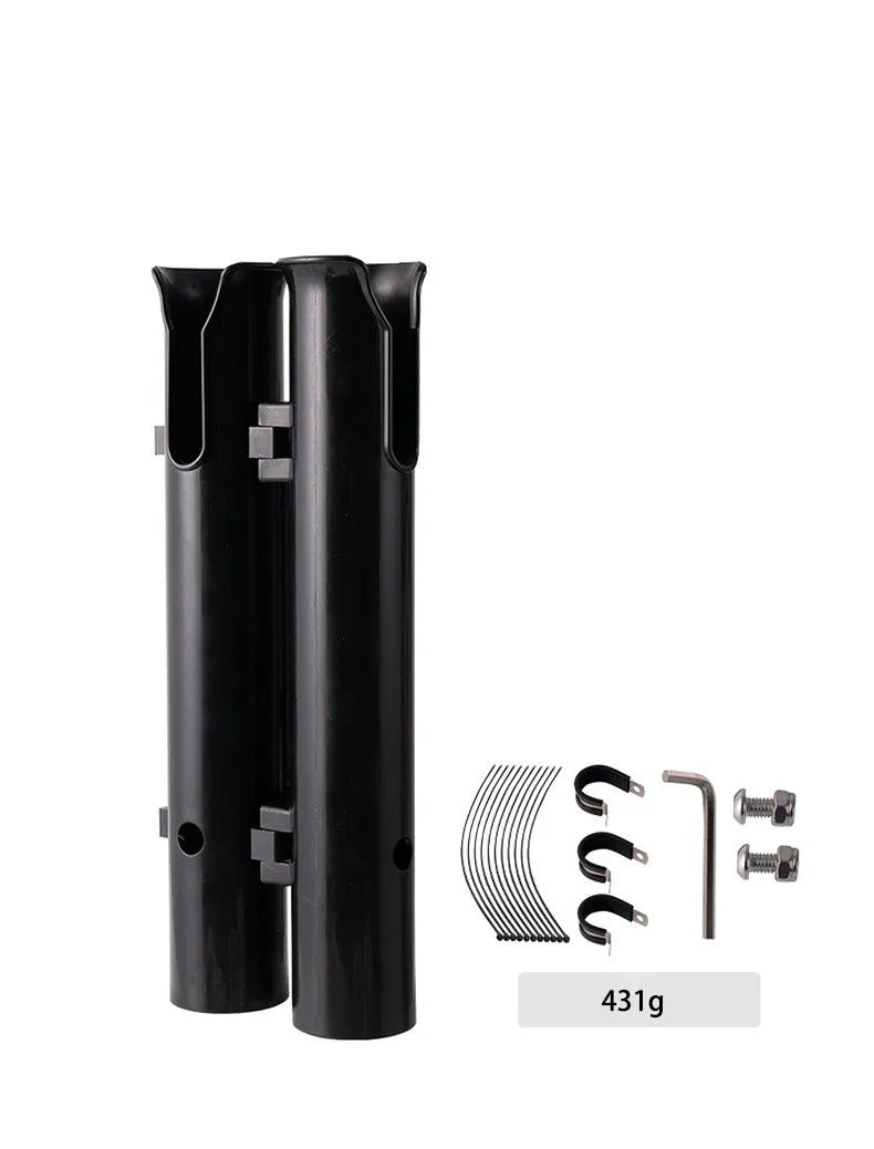 Carbon double-layer plastic fishing rod rack mounted on motorcycle handlebars for rod transport