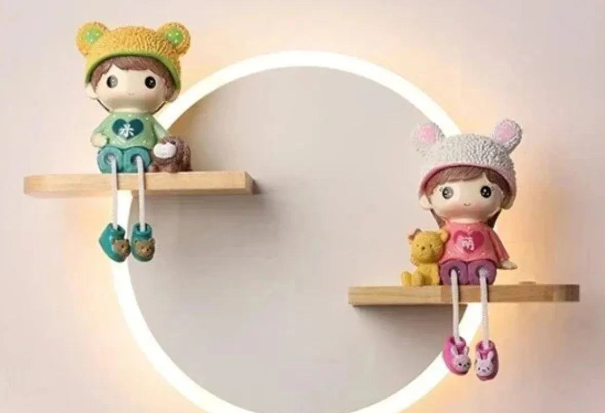 Creative cartoon wall lamp for children's bedroom with acrylic shade and three colour light options in Ordinary White finish