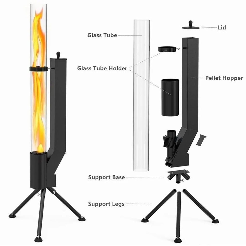 Vertical cast iron wood burning rocket furnace heating stove for courtyard use