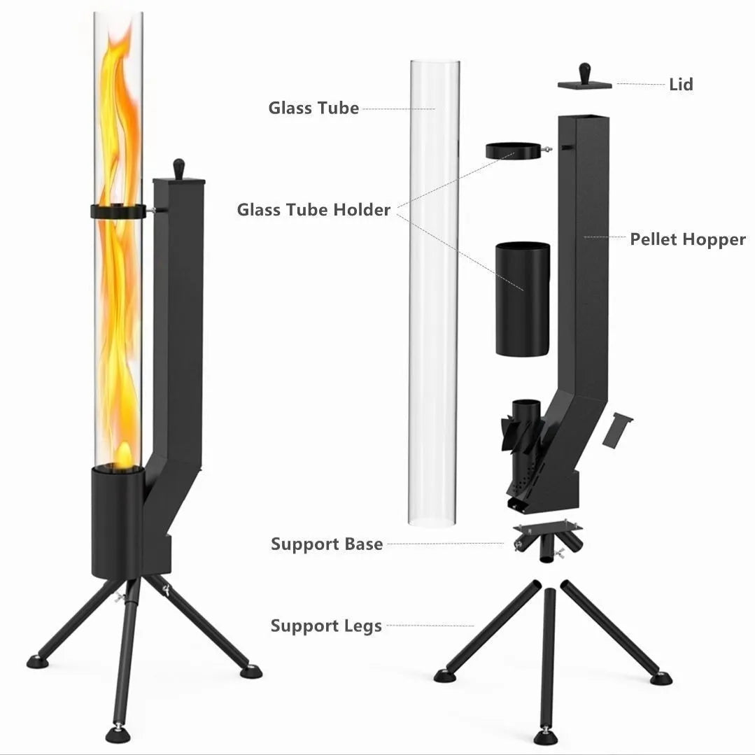 Vertical cast iron wood burning rocket furnace heating stove for courtyard use