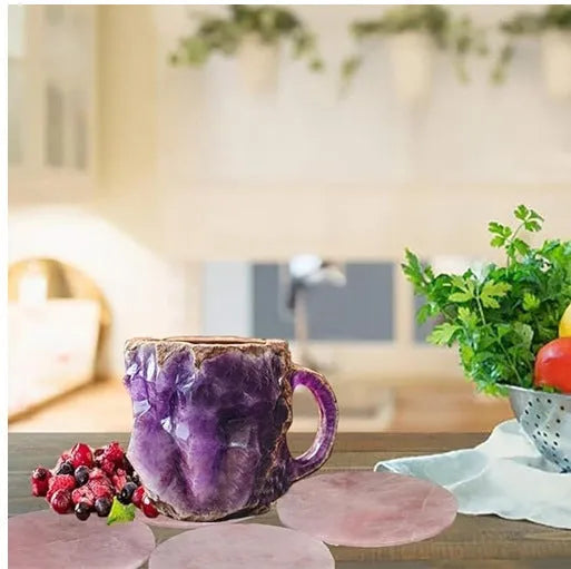 Resin mineral crystal coffee mug with handle showing 3D crystal appearance