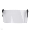 Transparent polycarbonate helmet face mask with windproof lens and guide rail mounting
