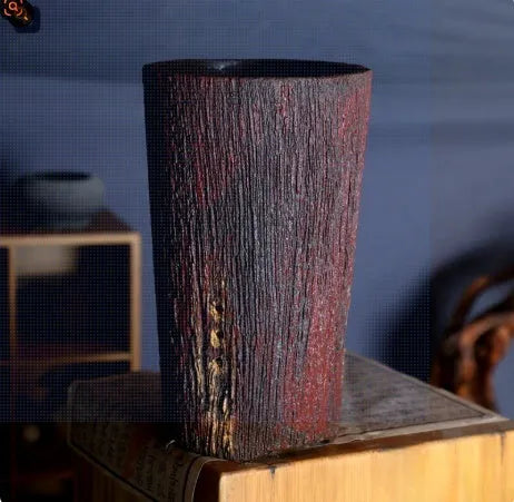 Handmade purple clay withered wood grain straight body signboard orchid basin in green mud finish