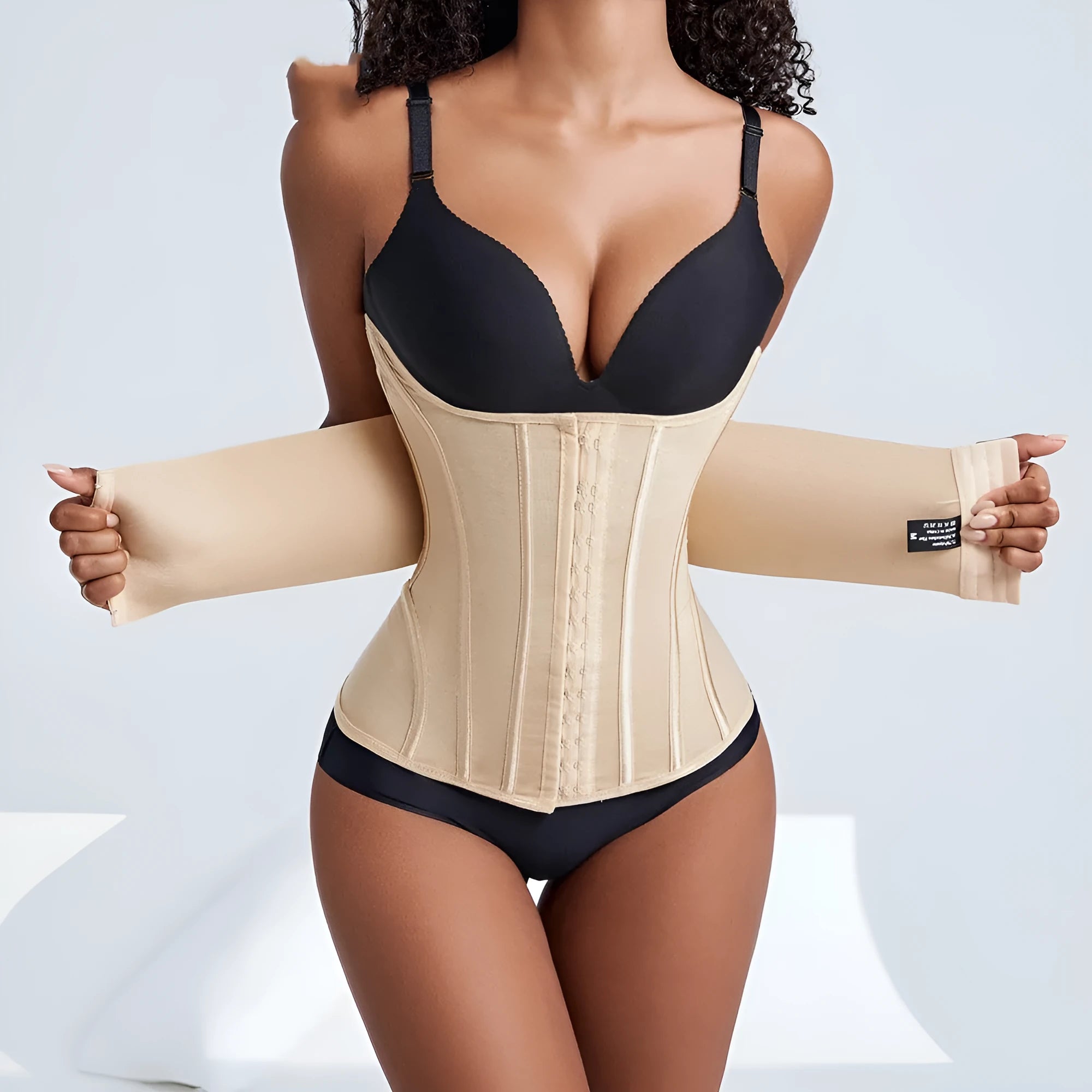 Nylon waist training belt in black and apricot colours for tummy slimming and fitness support