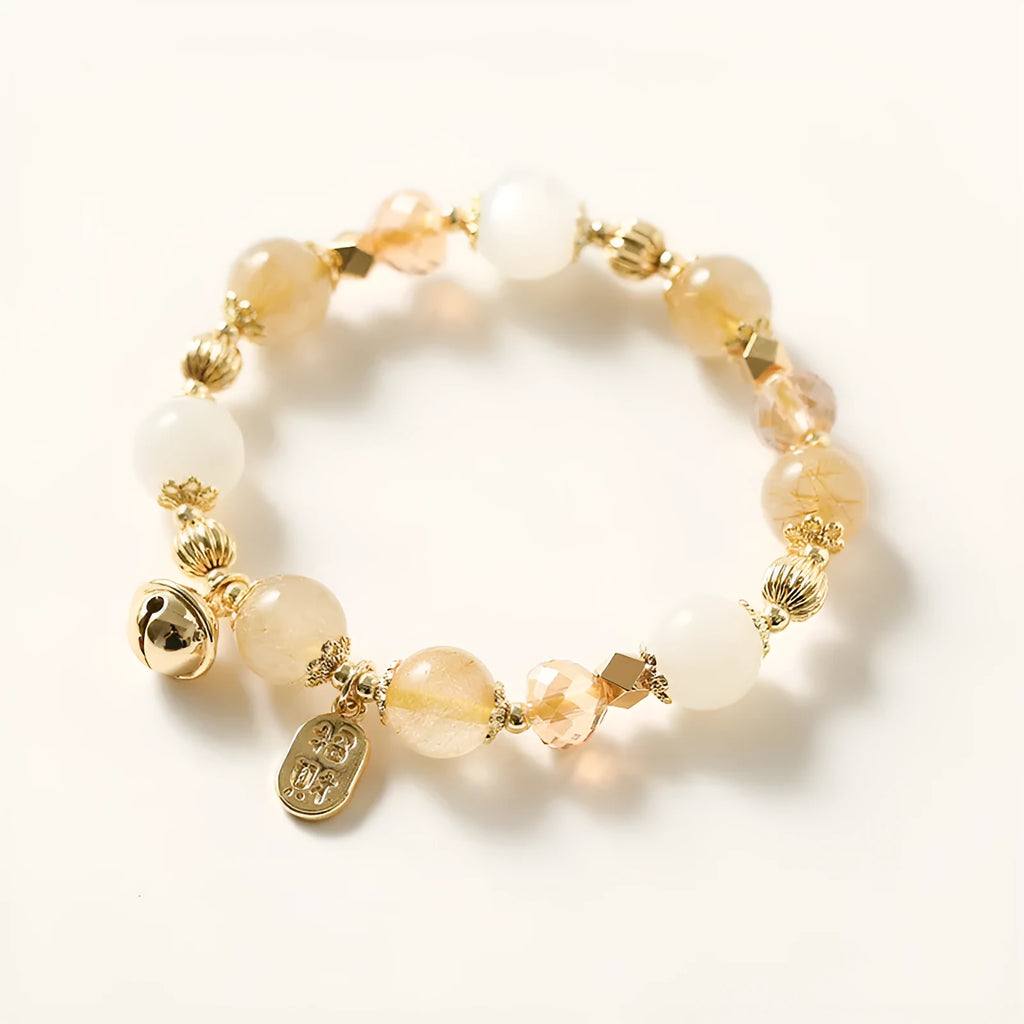 Gold rutilated quartz crystal bracelet with Korean style design in Lucky Fortune colour.