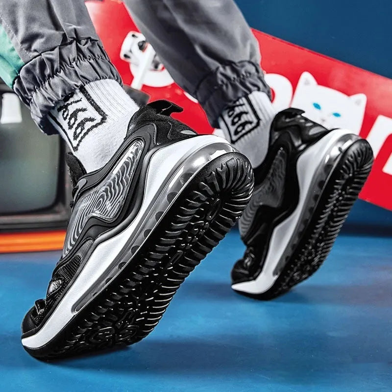 Men's Space Black and Space White height increasing summer casual shoes with air cushion soles