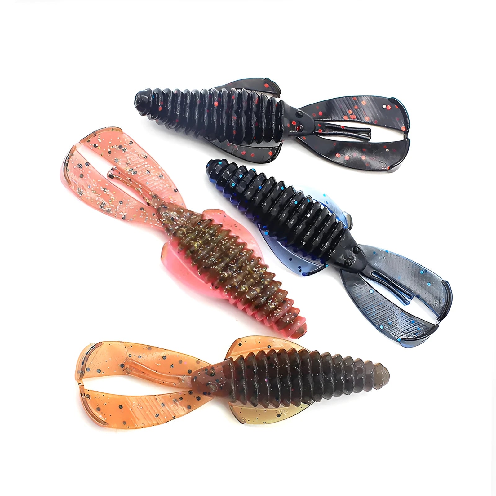 PVC soft bait fishing lure in various colours showing 8cm and 12cm size options for predator fishing