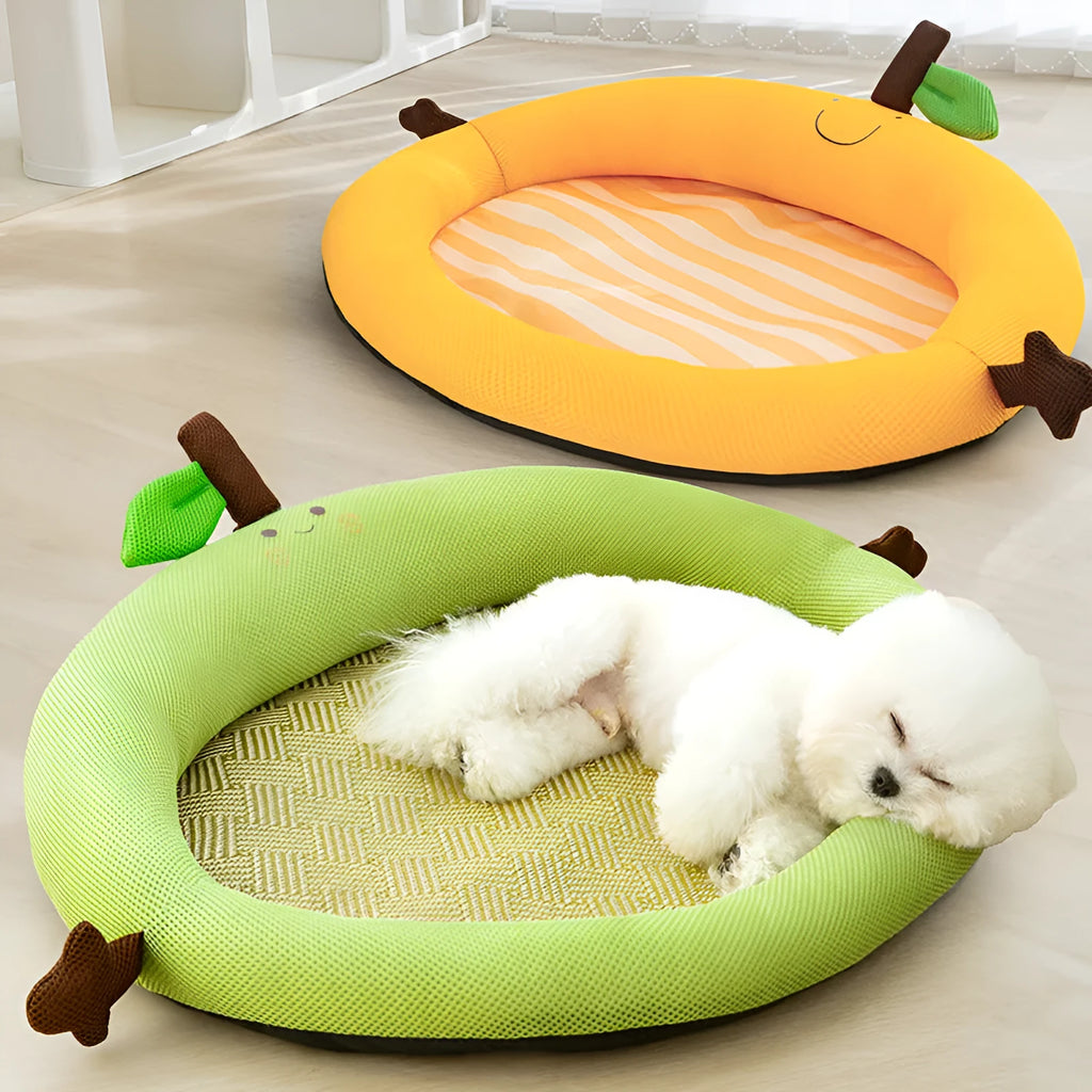 Green fruit-shaped backrest pet bed mat sized large for dogs and cats