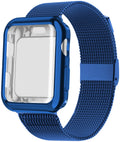 Magnetic metal and TPU Apple Watch band in silver, shown with included protective watch case.