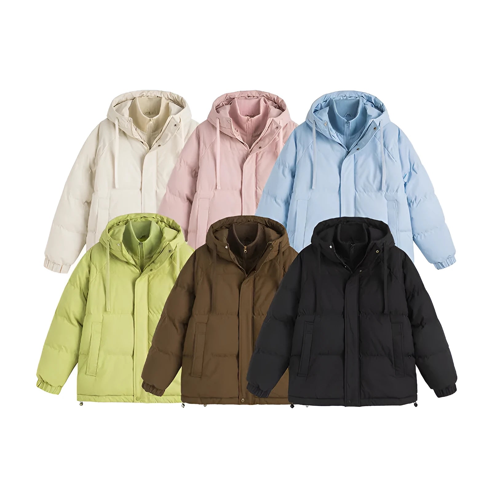 Loose-fit winter cotton-padded coat in cardigan style with side pockets