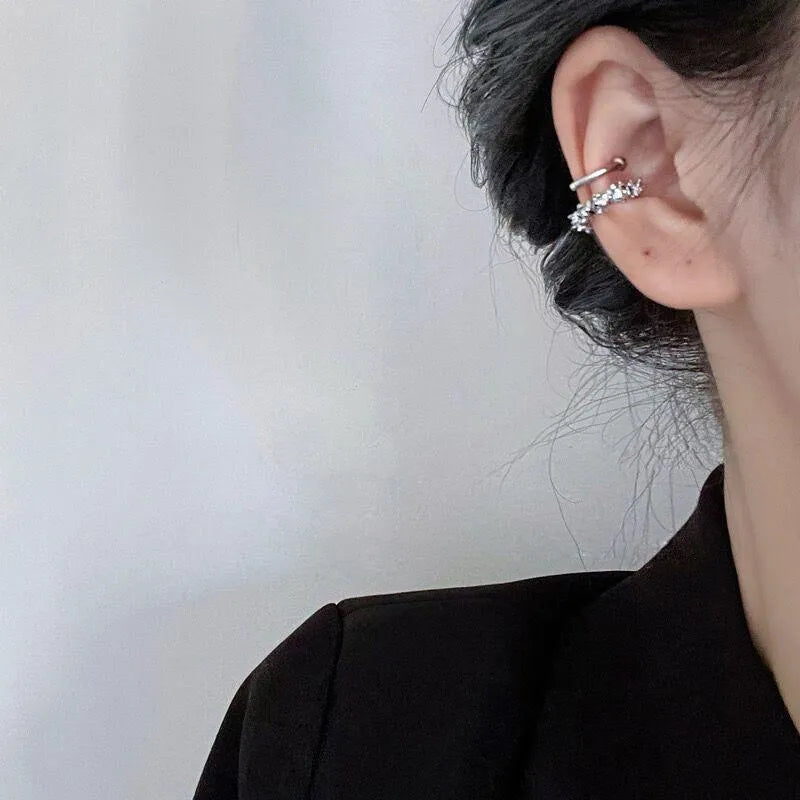 Irregular geometric frosty ear clip earrings in alloy metal with double fastening system