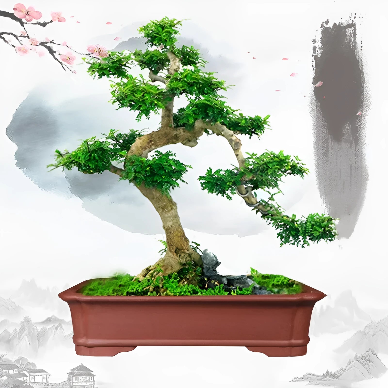 Large rectangular handmade purple clay flowerpot shown in three different size variations for bonsai or big plants.
