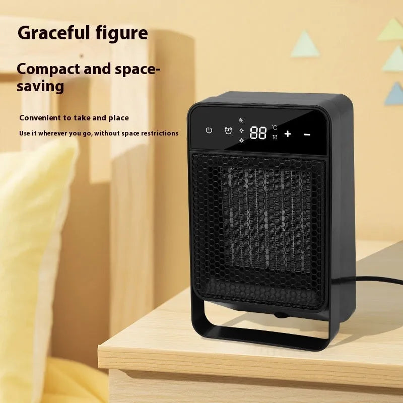 Desktop touch screen electric heater with digital display and remote control in black or white