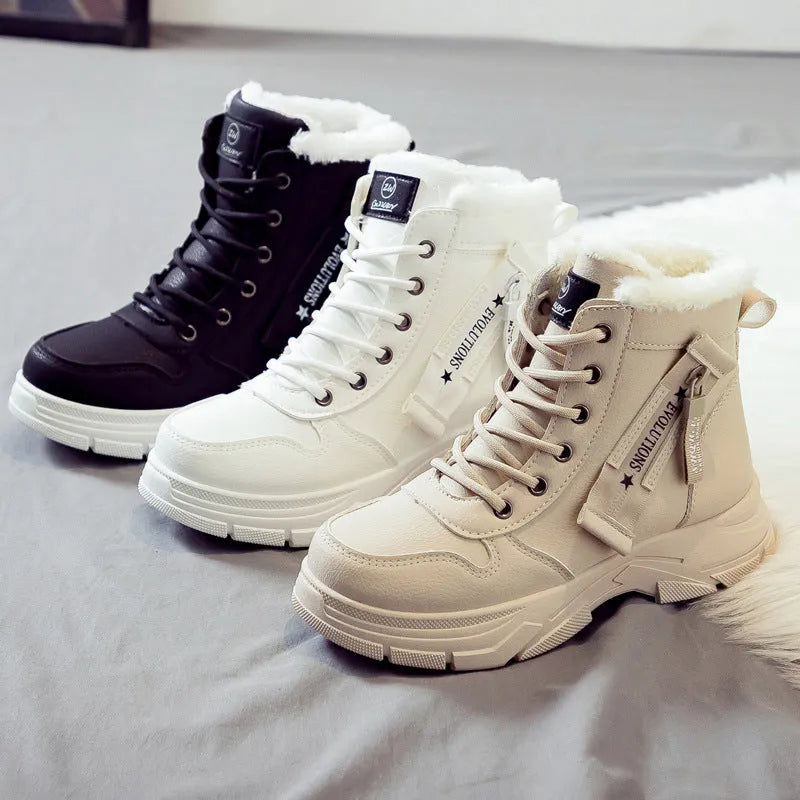 Women's plus size fleece-lined tall snow boots with mid heel and round toe in three colour options